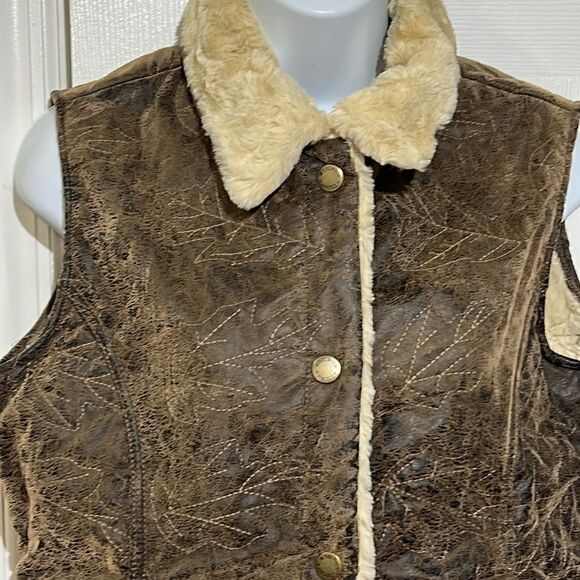 Woolrich Saddle Brown‎ Leaf Embroidered Faux Sherpa Lined Vest Jacket Sz M - Picture 2 of 12